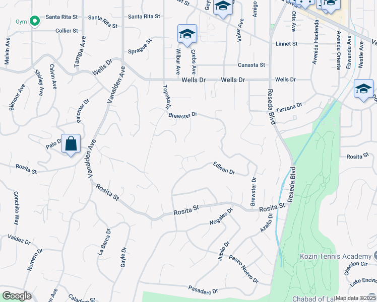 map of restaurants, bars, coffee shops, grocery stores, and more near 18901 La Montana Place in Los Angeles