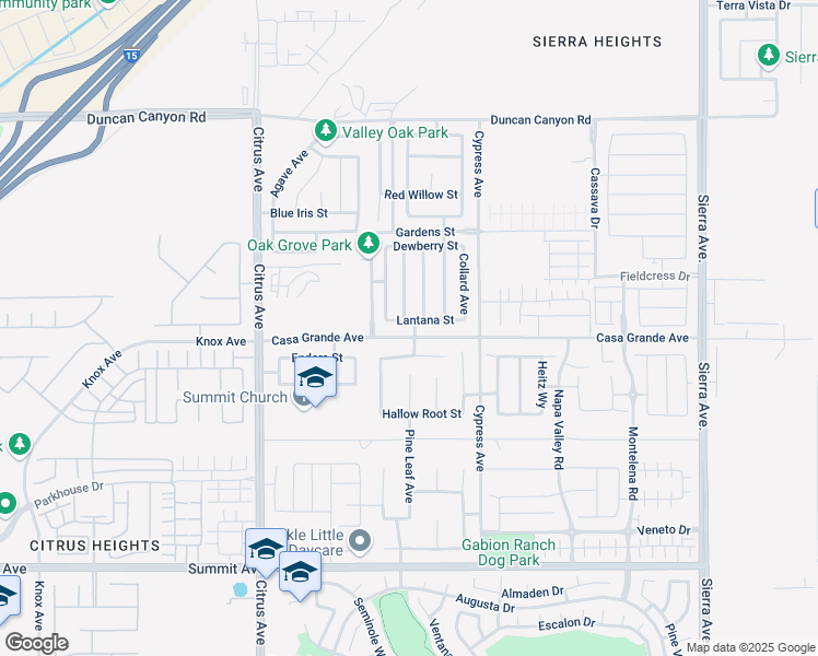 map of restaurants, bars, coffee shops, grocery stores, and more near 16409 Lantana Street in Fontana