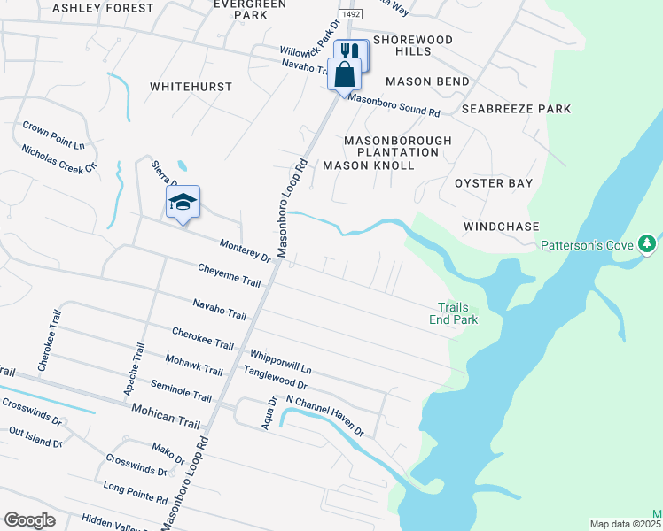 map of restaurants, bars, coffee shops, grocery stores, and more near 217 Trails End Road in Wilmington