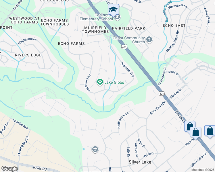 map of restaurants, bars, coffee shops, grocery stores, and more near 325 Embassy Circle in Wilmington