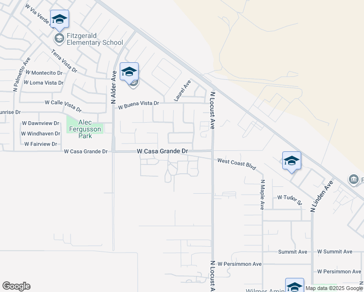map of restaurants, bars, coffee shops, grocery stores, and more near 2033 West Fairview Drive in Rialto