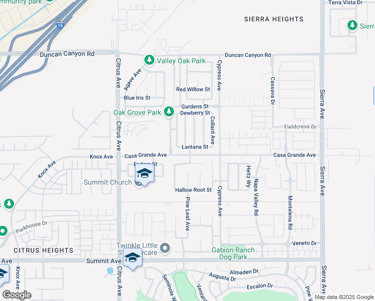 map of restaurants, bars, coffee shops, grocery stores, and more near 16409 Lantana Street in Fontana