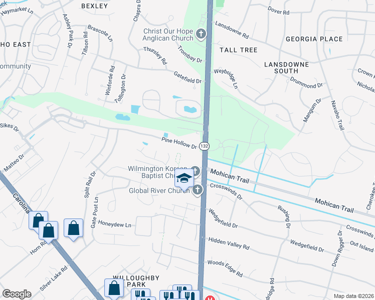 map of restaurants, bars, coffee shops, grocery stores, and more near 4628 Pine Hollow Drive in Wilmington