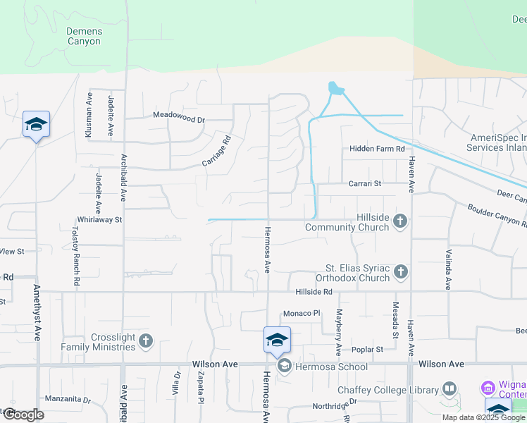 map of restaurants, bars, coffee shops, grocery stores, and more near 10099 Iron Mountain Court in Rancho Cucamonga