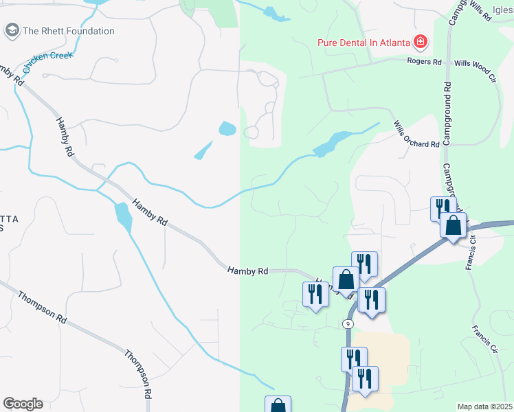 map of restaurants, bars, coffee shops, grocery stores, and more near 3605 Hamby Oaks Drive in Alpharetta