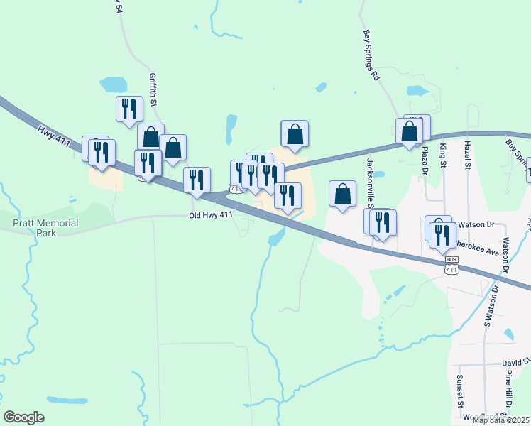 map of restaurants, bars, coffee shops, grocery stores, and more near 1585 West Main Street in Centre