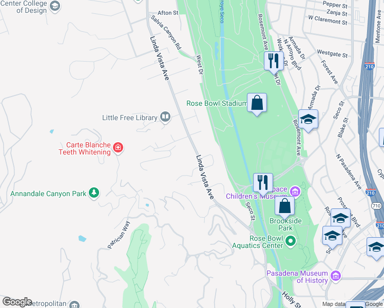 map of restaurants, bars, coffee shops, grocery stores, and more near 745 Linda Vista Avenue in Pasadena