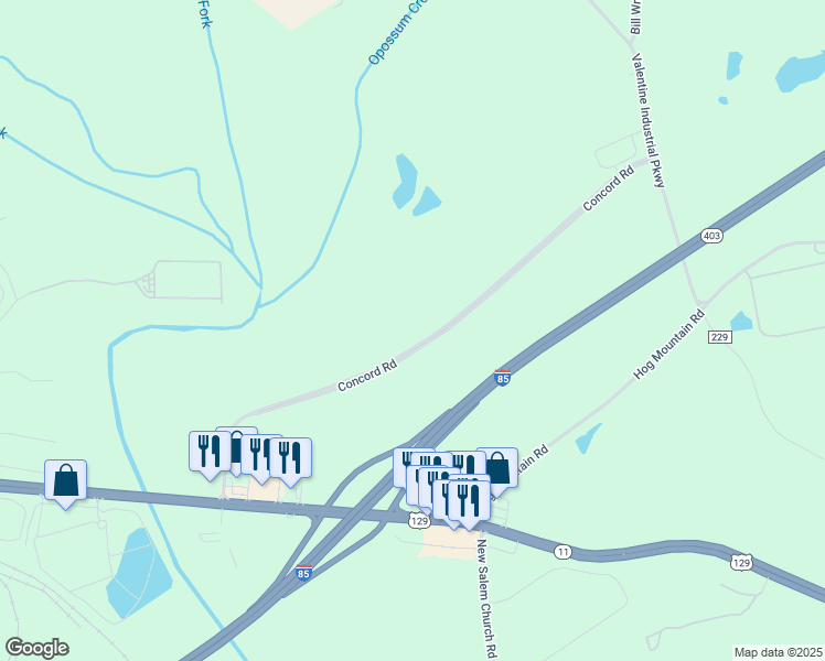 map of restaurants, bars, coffee shops, grocery stores, and more near 575 Concord Road in Jefferson