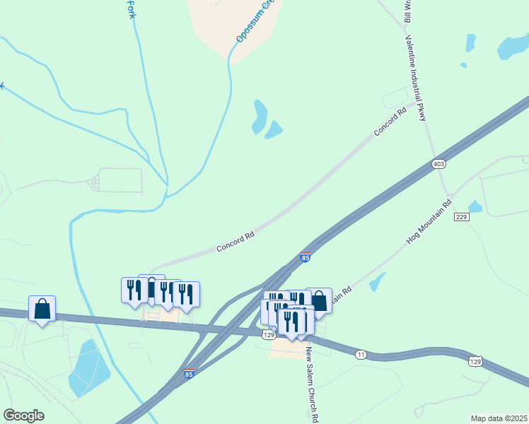 map of restaurants, bars, coffee shops, grocery stores, and more near 575 Concord Road in Jefferson
