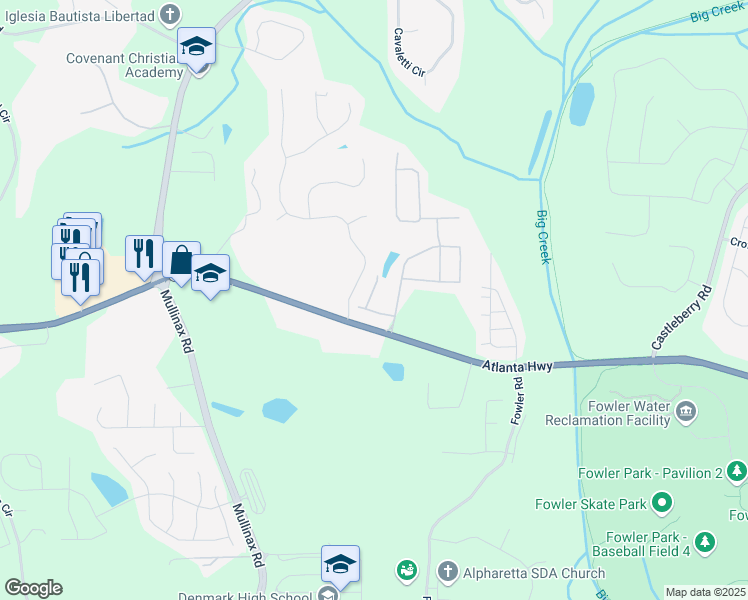 map of restaurants, bars, coffee shops, grocery stores, and more near 4830 Mistybrooke Court in Alpharetta