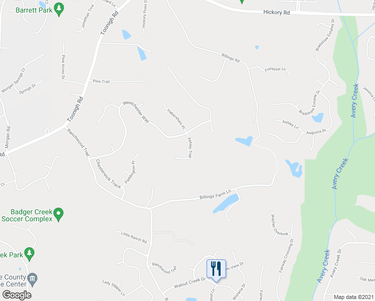 map of restaurants, bars, coffee shops, grocery stores, and more near 604 Ashley Trail in Canton