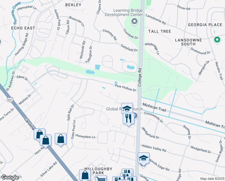map of restaurants, bars, coffee shops, grocery stores, and more near 4603 Song Sparrow Court in Wilmington