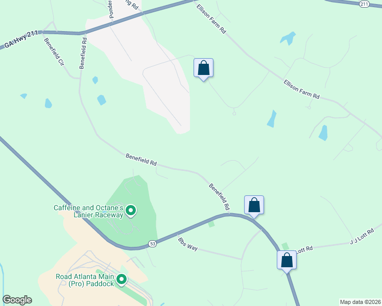 map of restaurants, bars, coffee shops, grocery stores, and more near 4505 Benefield Road in Braselton