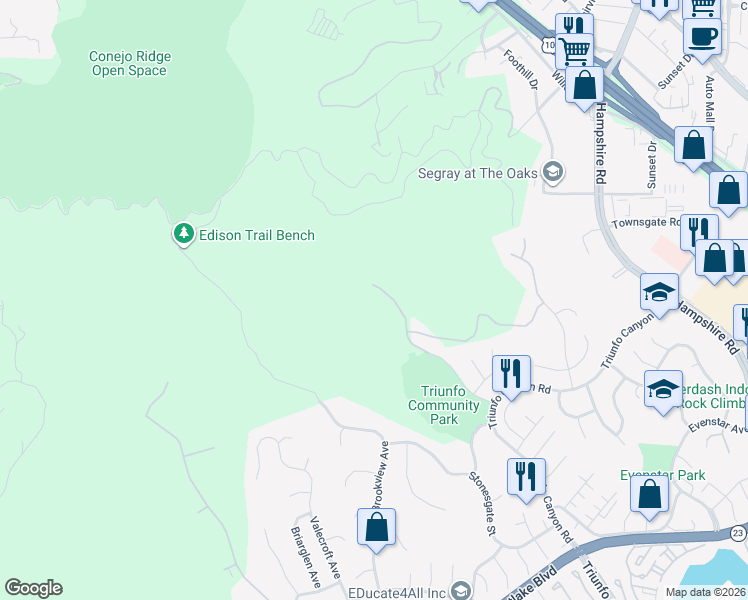map of restaurants, bars, coffee shops, grocery stores, and more near 1772 Tamarack Street in Westlake Village
