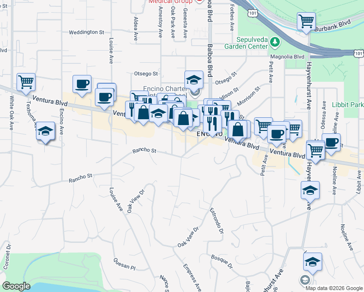 map of restaurants, bars, coffee shops, grocery stores, and more near 4819 Genesta Avenue in Los Angeles