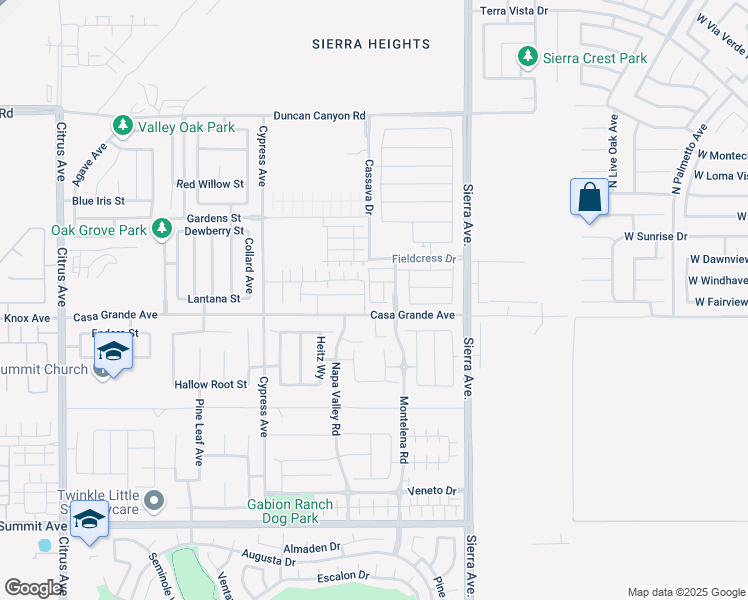 map of restaurants, bars, coffee shops, grocery stores, and more near 4936 Sierra Avenue in Fontana