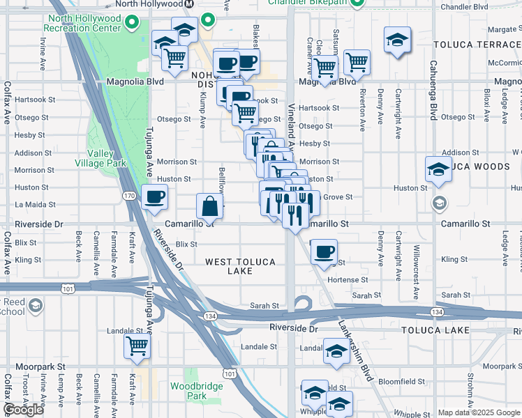 map of restaurants, bars, coffee shops, grocery stores, and more near in Los Angeles