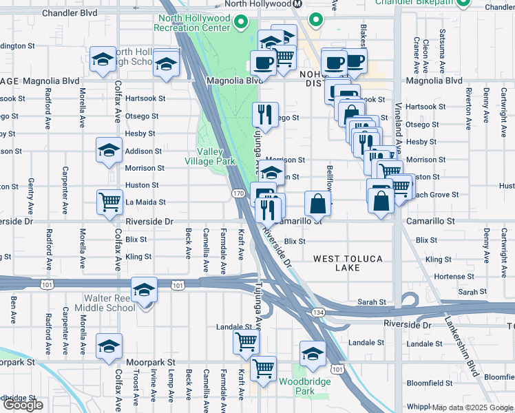 map of restaurants, bars, coffee shops, grocery stores, and more near in Los Angeles