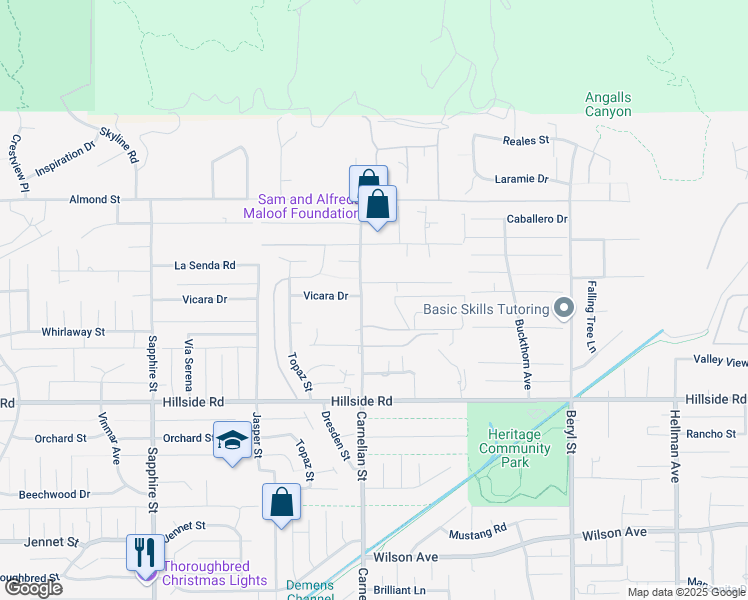 map of restaurants, bars, coffee shops, grocery stores, and more near 5340 Carnelian Street in Rancho Cucamonga