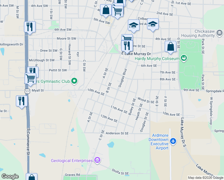 map of restaurants, bars, coffee shops, grocery stores, and more near 915 C Street Southeast in Ardmore