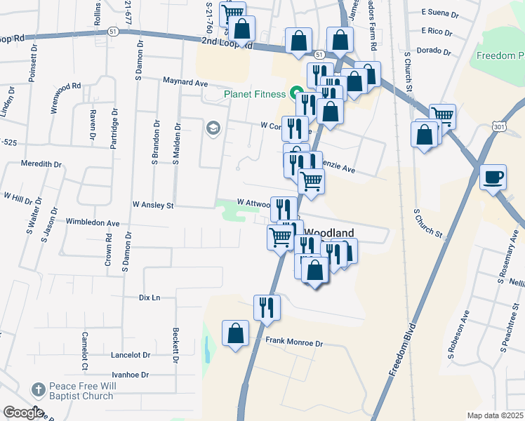 map of restaurants, bars, coffee shops, grocery stores, and more near 156 West Attwood Avenue in Florence