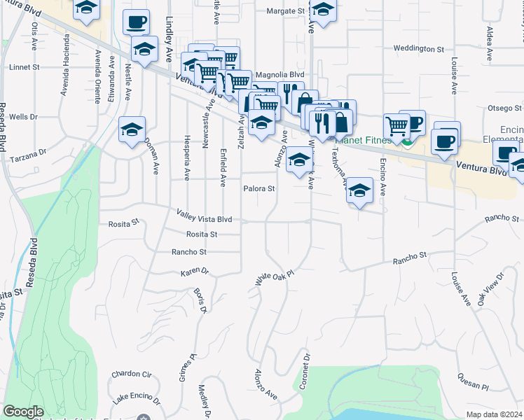 map of restaurants, bars, coffee shops, grocery stores, and more near 4904 Rupert Avenue in Los Angeles