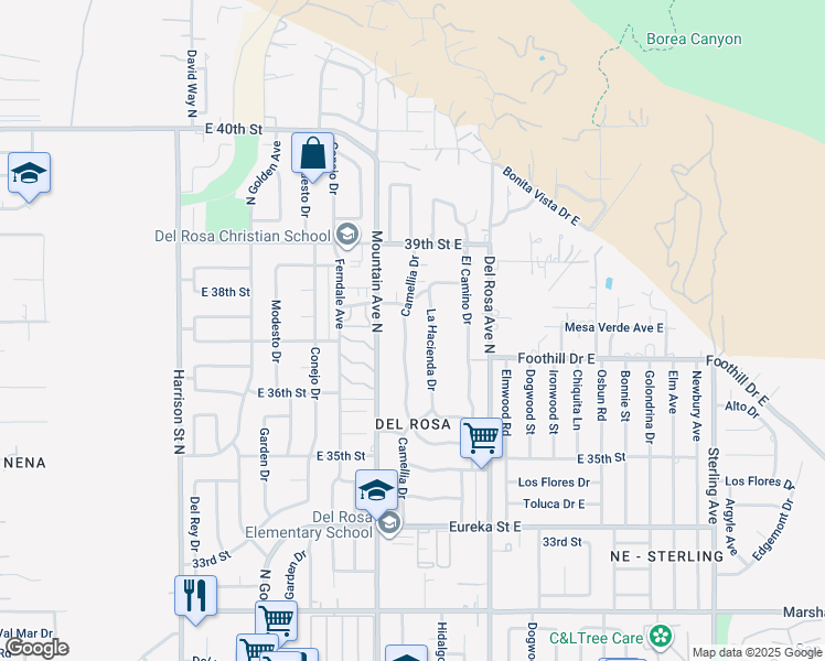 map of restaurants, bars, coffee shops, grocery stores, and more near in San Bernardino