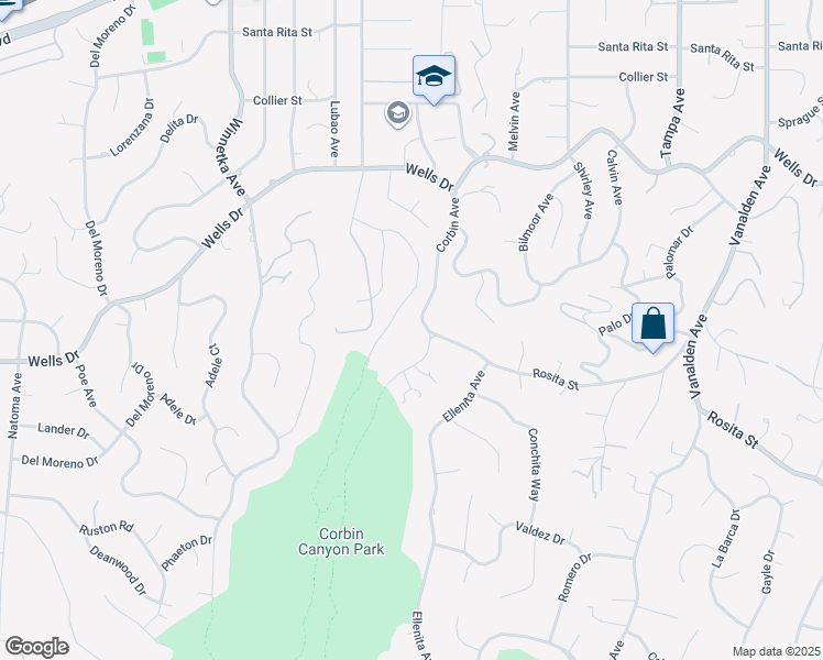 map of restaurants, bars, coffee shops, grocery stores, and more near 4851 Corbin Avenue in Los Angeles