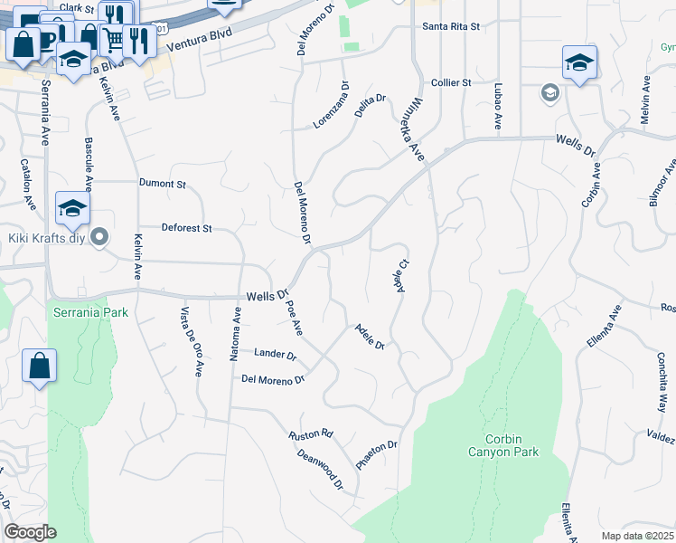 map of restaurants, bars, coffee shops, grocery stores, and more near 4801 Del Moreno Drive in Los Angeles