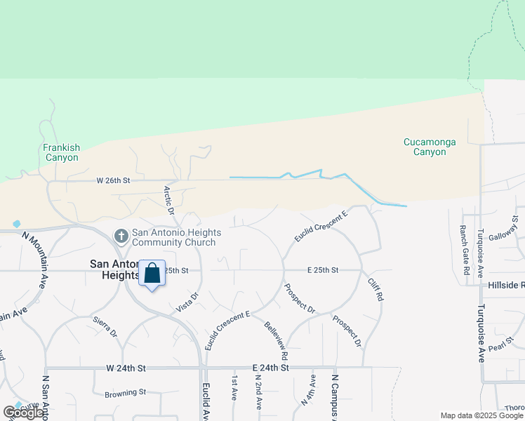 map of restaurants, bars, coffee shops, grocery stores, and more near 2561 East Vista Drive in Upland