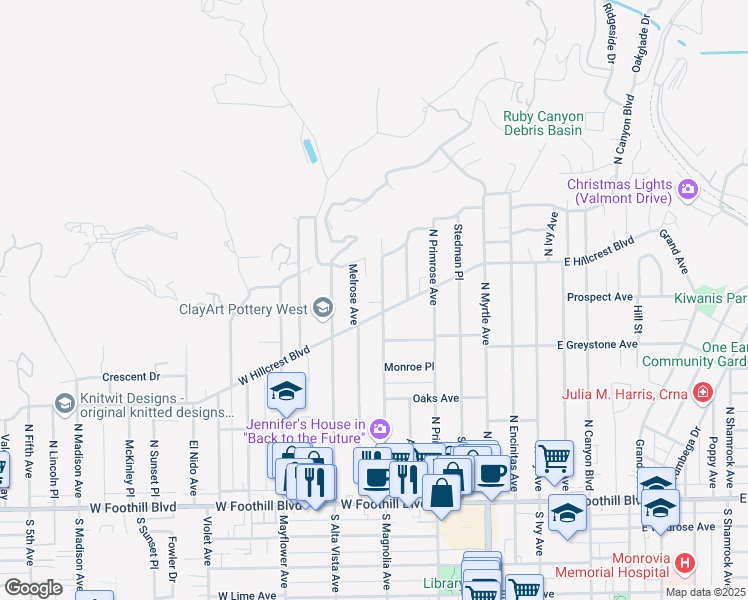 map of restaurants, bars, coffee shops, grocery stores, and more near in Monrovia