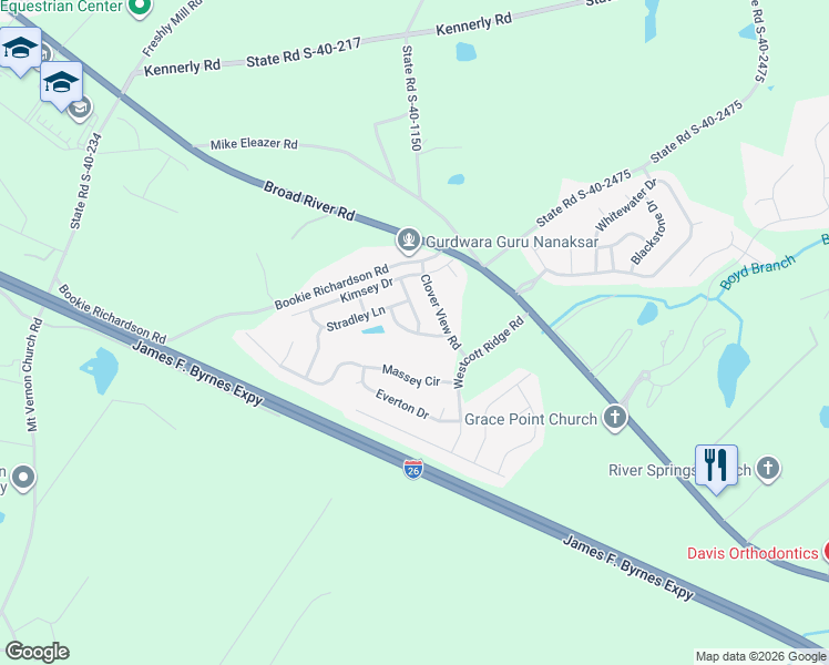 map of restaurants, bars, coffee shops, grocery stores, and more near 135 Breedlove Road in Chapin