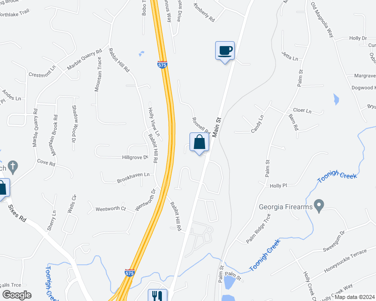 map of restaurants, bars, coffee shops, grocery stores, and more near 153 Overlook Circle in Canton