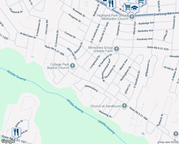 map of restaurants, bars, coffee shops, grocery stores, and more near 2007 West Sandhurst Drive in Florence