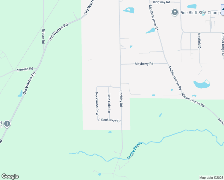 map of restaurants, bars, coffee shops, grocery stores, and more near 6609 Twin Oaks Lane in Pine Bluff
