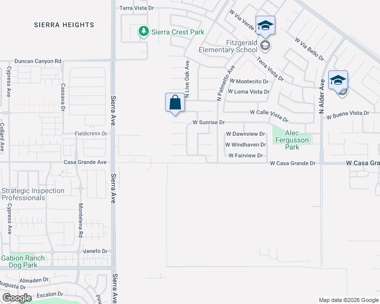 map of restaurants, bars, coffee shops, grocery stores, and more near 2779 West Fairview Drive in Rialto