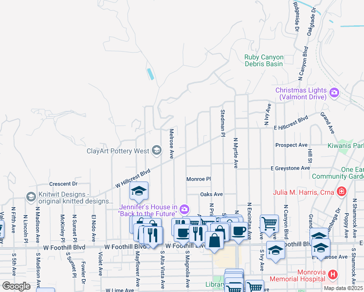 map of restaurants, bars, coffee shops, grocery stores, and more near in Monrovia