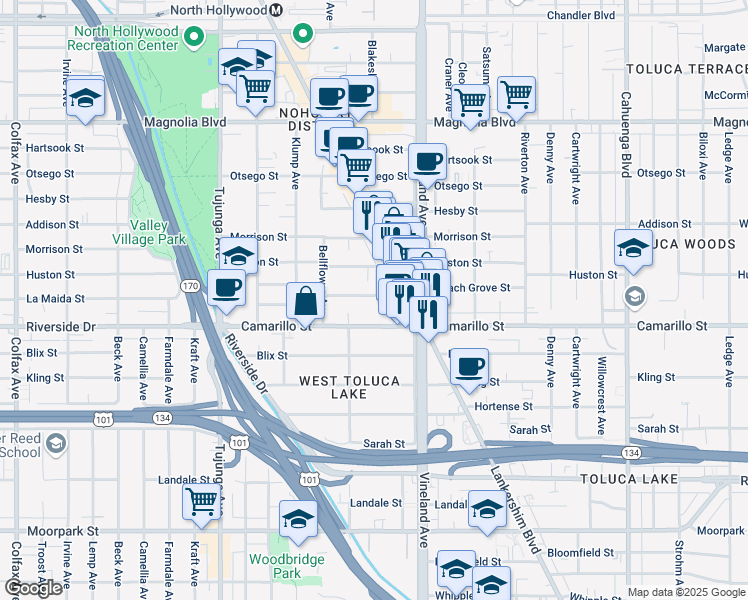 map of restaurants, bars, coffee shops, grocery stores, and more near in Los Angeles