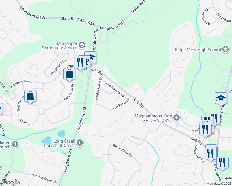 map of restaurants, bars, coffee shops, grocery stores, and more near 3 Long Needle Court in Columbia