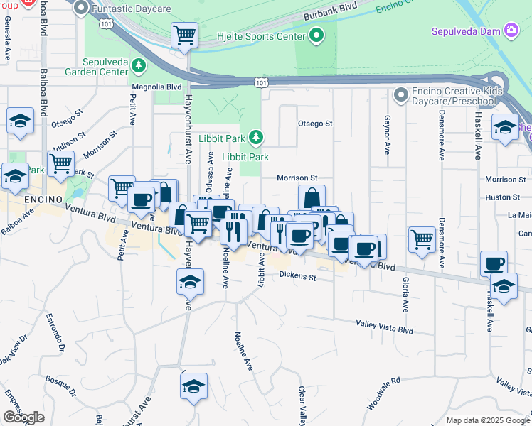 map of restaurants, bars, coffee shops, grocery stores, and more near 4904 Libbit Avenue in Los Angeles