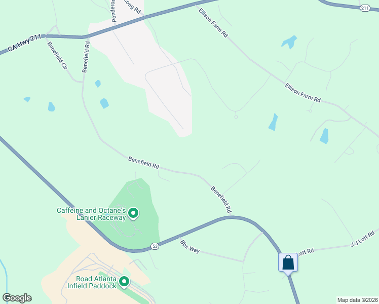 map of restaurants, bars, coffee shops, grocery stores, and more near 4491 Benefield Road in Braselton