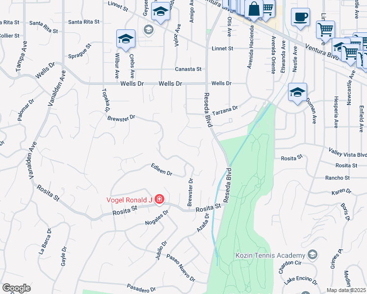 map of restaurants, bars, coffee shops, grocery stores, and more near 4901 Amigo Avenue in Los Angeles