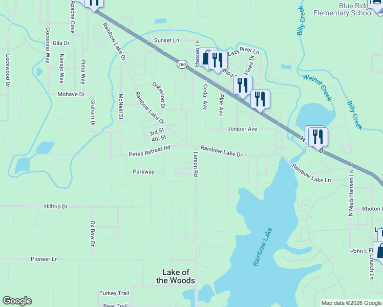map of restaurants, bars, coffee shops, grocery stores, and more near 1930 Larson Road in Navajo County
