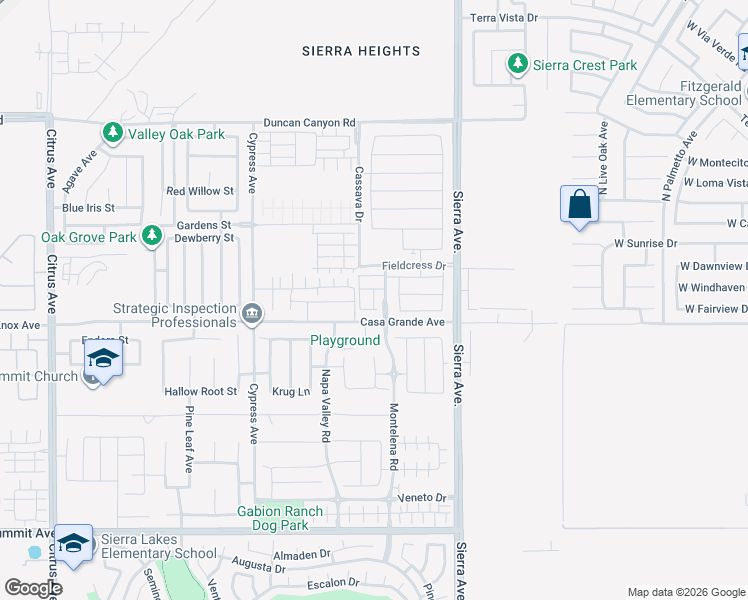 map of restaurants, bars, coffee shops, grocery stores, and more near in Fontana
