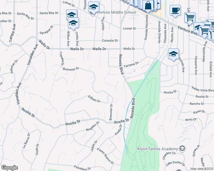 map of restaurants, bars, coffee shops, grocery stores, and more near 4901 Amigo Avenue in Los Angeles
