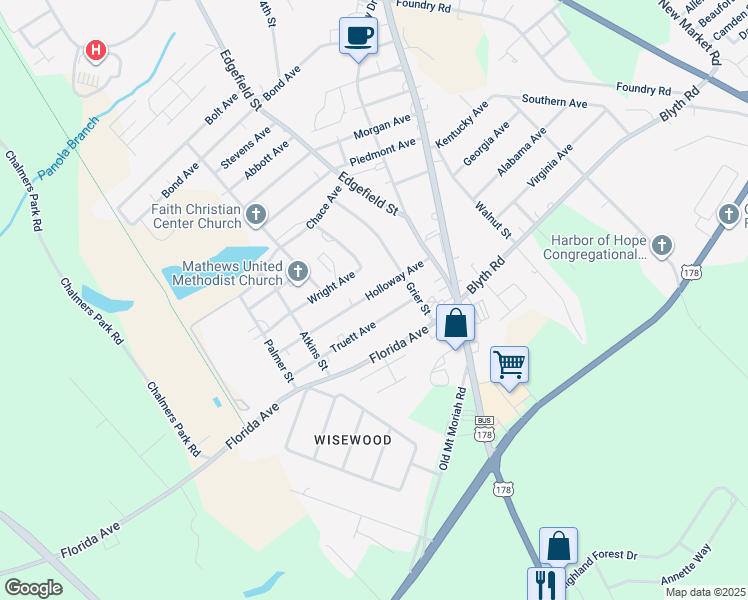 map of restaurants, bars, coffee shops, grocery stores, and more near 726 Truett Avenue in Greenwood