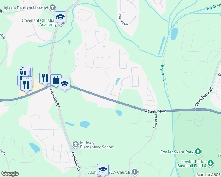 map of restaurants, bars, coffee shops, grocery stores, and more near 4855 Mistybrooke Court in Alpharetta