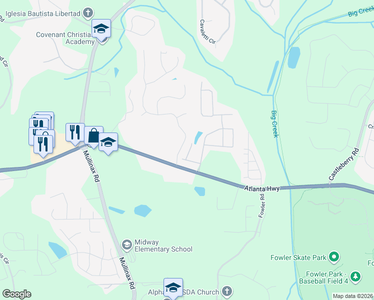 map of restaurants, bars, coffee shops, grocery stores, and more near 4855 Mistybrooke Court in Alpharetta