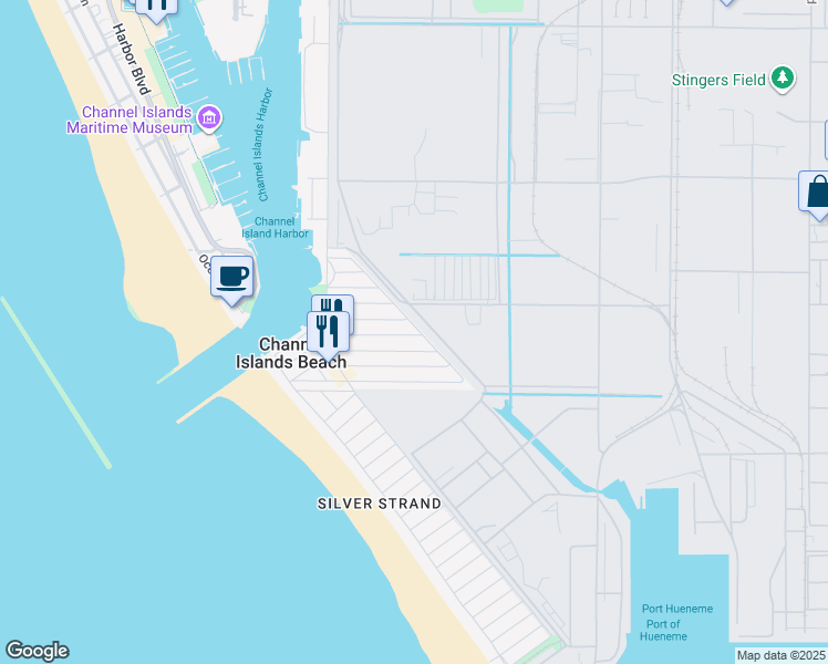 map of restaurants, bars, coffee shops, grocery stores, and more near 340 Rossmore Drive in Oxnard