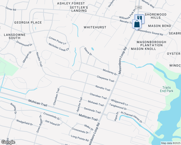 map of restaurants, bars, coffee shops, grocery stores, and more near 154 Cheyenne Trail in Wilmington